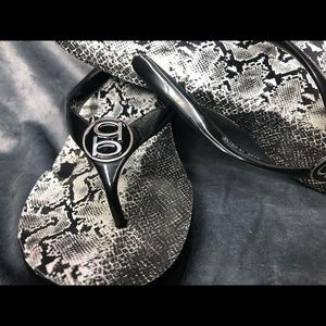 BEBE Snake print Wedge Flip Flops size 9